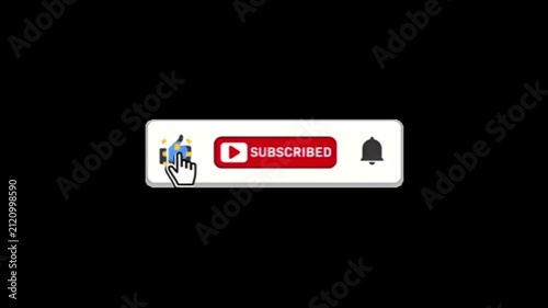 Animated graphic for digital content creators, showcasing a mouse cursor activating a subscription button and a notification bell, designed to boost viewer engagement and encourage interaction 4K