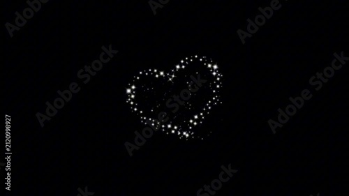 Enchanting Shimmering Heart Formed by Twinkling Glowing Particles against a Deep Black Canvas, Radiating Love, Romance, and Magical Affection 4K
