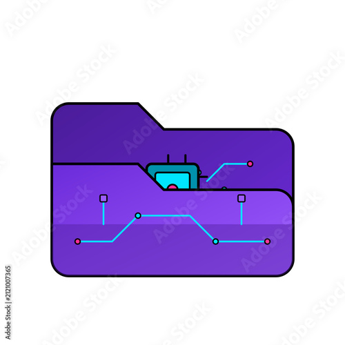 Digital Data Folder Icon Featuring Integrated Circuit Elements for Cloud Storage and Secure Information Management Systems