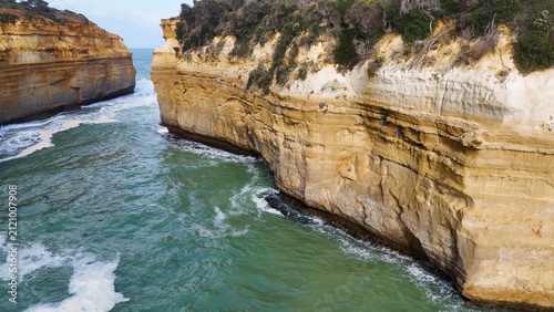 Cuadro en lienzo Aerial View of Steep Limestone Cliffs at Loch Ard Gorge