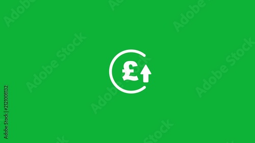 Abstract pound rate increase stretching arrow up icon, pound rate profit looped icon concept. pound currency price growth animation. Circle with up arrow sign on green background.