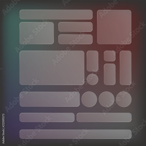 Liquid Glass UI Elements in Various Shapes with Transparent Glass Panels and Blur Effect