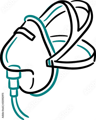 Oxygen Mask Icon Vector Outline Hand-Drawn Doodle Respiratory Breathing Symbol