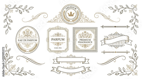 Vintage Decorative Labels and Ornaments - Perfume, Premium Fragrance, Embellishments