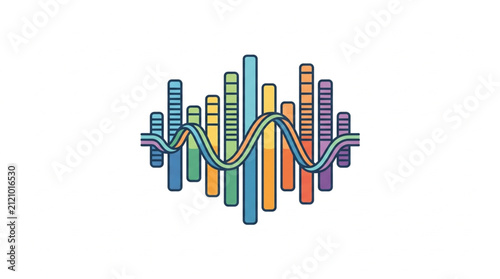 Colorful DNA helix with bar chart elements design.