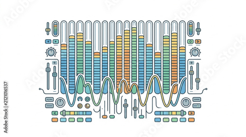 Colorful DNA helix and genetic research icons illustration.