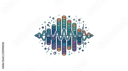 Colorful DNA helix with sound wave design illustration.
