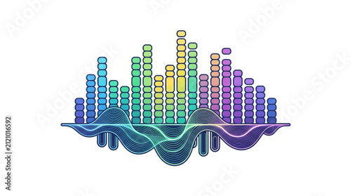 Colorful DNA sequence city skyline digital illustration.