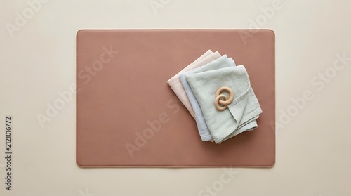 Soft cloth stack with wooden toy on surface