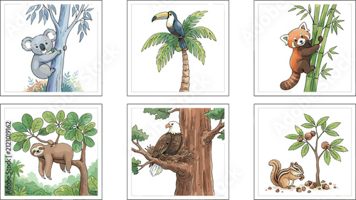 Photography Cute Hand Drawn Watercolor Wild Animals and Birds in Nature Icon Set Featuring K