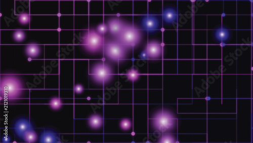 Glowing purple digital network grid with interconnected nodes background
