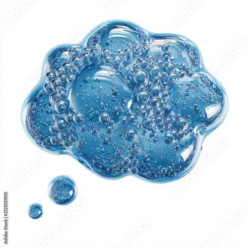 Translucent blue glass thought bubble. Abstract speech cloud icon with bubbles.