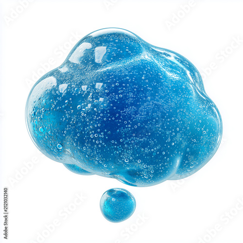 Blue glass thought bubble icon. Translucent speech cloud shape with glitter texture.