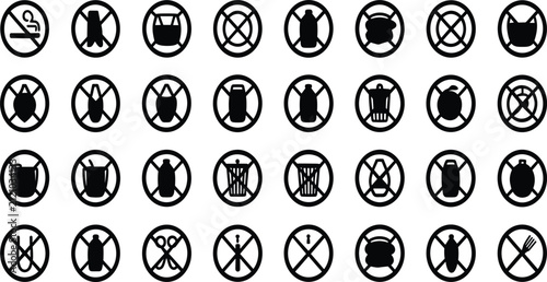 Fotografie No Insect Prohibited Sign Icon Set with Pest Ban Symbol in Various Circle Badge