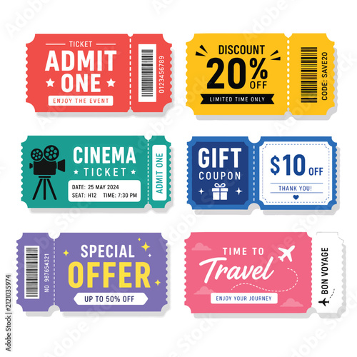 Colorful festive Christmas and New Year greeting card design with gift coupons