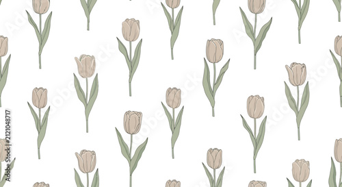 Soft Beige Tulip Pattern - Seamless Floral Background