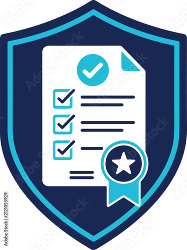 Security Compliance Audit Concept Icon with Protected Verified Document Checkmarks and Certification Badge