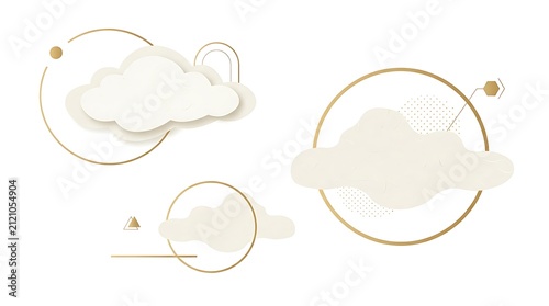 Minimalist aesthetic frames with soft clouds and gold accents for elegant wedding invitations or social media posts