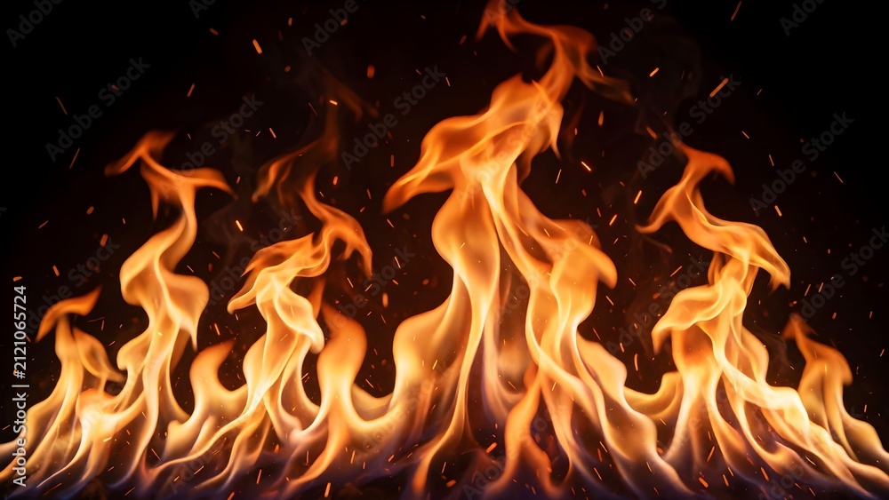 Fototapeta premium Vibrant fiery flames exploding in dynamic abstract orange glow against dark space background