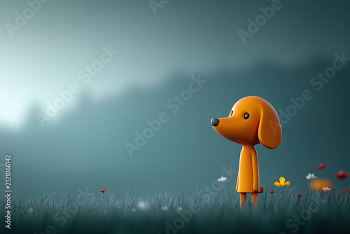 Charming Dachshund Clay Icons with Red Details in a Field