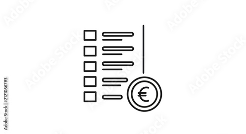 Euro Coin and Checklist Icon: Financial Planning, Budgeting, and Expense Tracking Concept