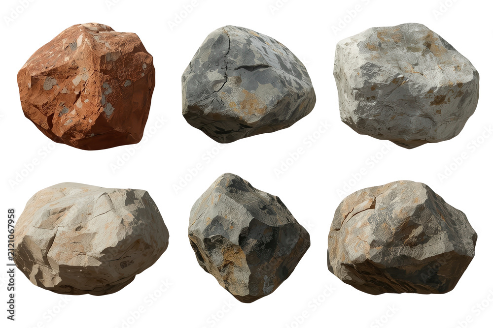 Obraz premium Collection of six assorted mineral stones isolated