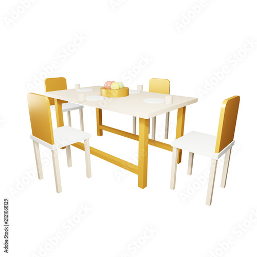 3D Dining Room With Transparent Background