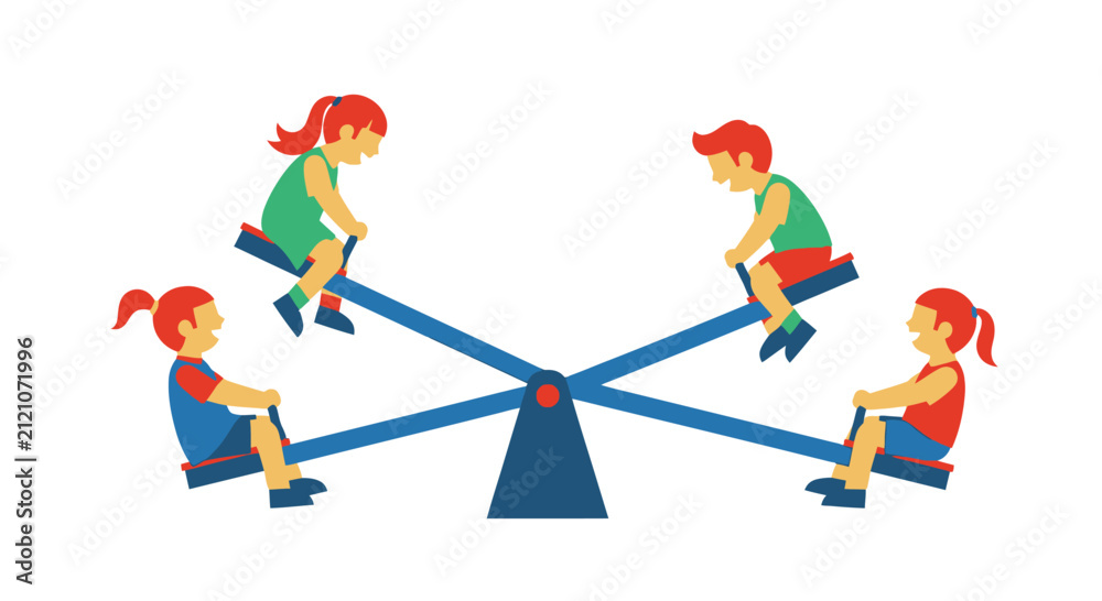 Fototapeta premium Happy Children Playing Together on a Playground Seesaw