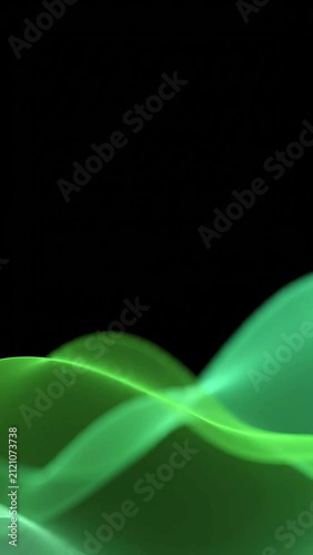 Abstract green light leak waves flowing smoothly on a black background. Minimalist motion graphics background for cinematic visual effects and elegant design transitions.