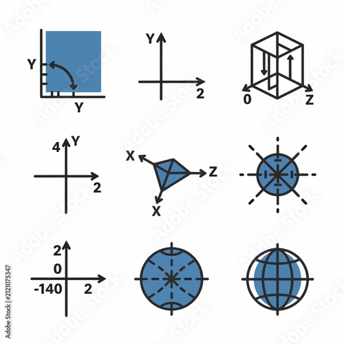 Digital Technology Business Growth Flat Line Icons Set