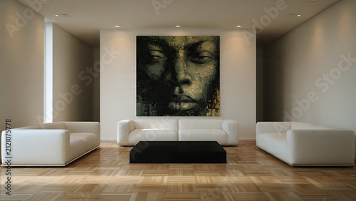 Modern Living Area with Parquet Floor and Sleek White Furniture in Minimalist Design