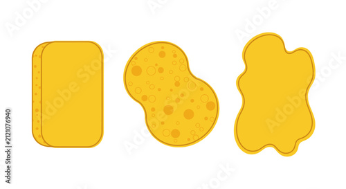 Yellow sponges of different shapes for cleaning and washing