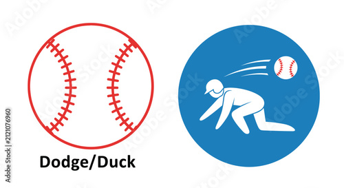 Baseball Player Dodging Ball Icon and Baseball Illustration