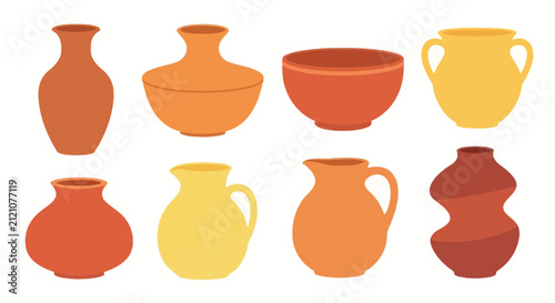 Collection of Diverse Ceramic Pottery Vessels and Jars, Handcrafted Clay Objects
