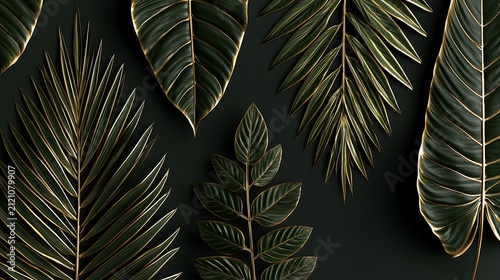 golden palm leaves on dark background