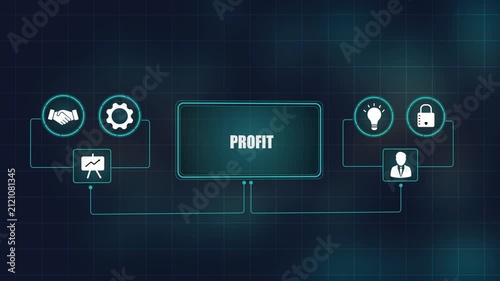 Profit concept background animation with business icons, digital financial growth process, corporate revenue strategy loop.
