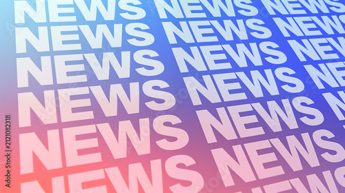 Modern abstract news media background featuring repeated bold “NEWS” typography in perspective, clean geometric layout, blue to pink gradient lighting, futuristic broadcast design.
