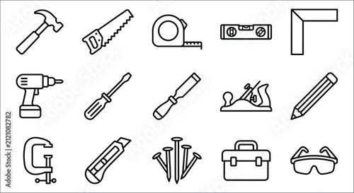 Collection Of Construction Tools Line Icons On White Background Black Strokes tool building repair maintenance