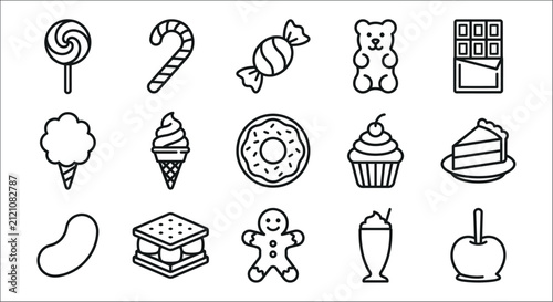 Obraz na płótnie Collection Of Sweets And Treats Line Icons On White Background candies confectio