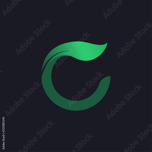Letter C Open Circle Loop Logo with Stylized Leaf in Emerald Green and Dark Teal