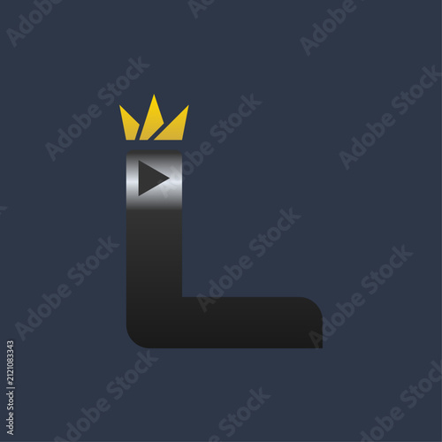 L geometric crown play button gold black logo vector