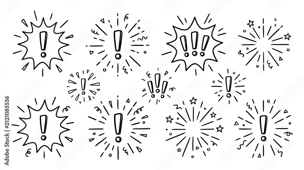 Obraz premium A collection of cartoon exclamation marks and speech bubbles on a white background