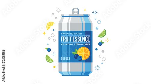 Фотография Fruit essence sparkling water aluminum can illustration