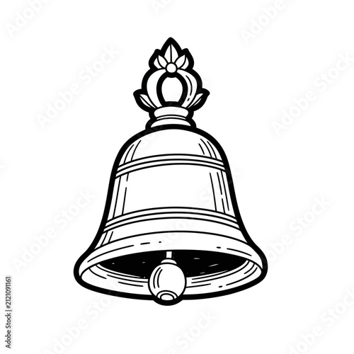 The Image Is A Black And White Line Drawing Of A Bell The Bell Is Round