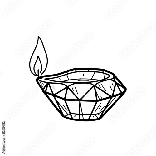 The Image Is A Black And White Line Drawing Of A Diamond-shaped Candle The