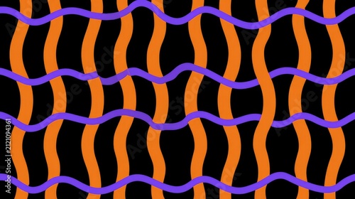 Abstract Wavy Lines Pattern Orange Purple Black Background.