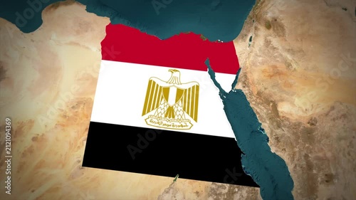 Egypt Flag Map Animation, Zoom From Space to Egypt, Africa Country Location Map, Egyptian Republic Map on Realistic Terrain Background