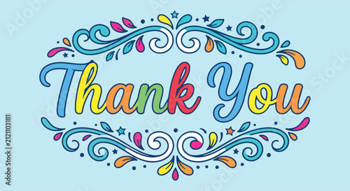 colorful thank you greeting with floral ornaments