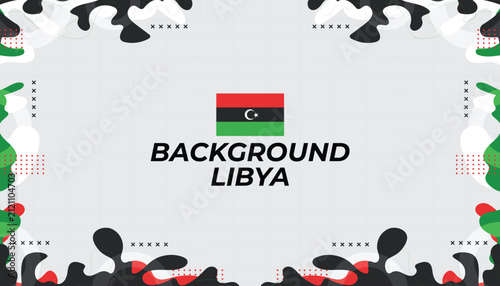 Foto Libyan National Day Abstract Frame Template with Flag Colors and Crescent Moon E