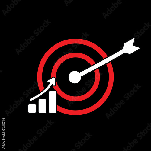 Modern target icon with an upward growth chart and arrow symbolizing business success, goal achievement, strategic planning, marketing performance, analytics, KPI tracking, and financial growth.